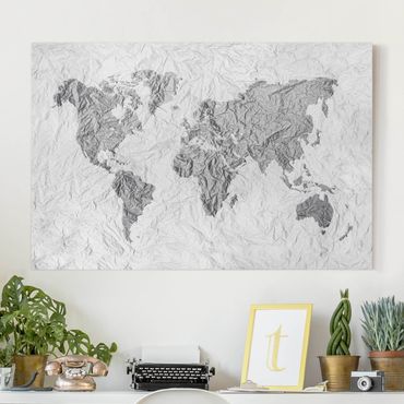 Impression sur toile - Paper World Map White Grey