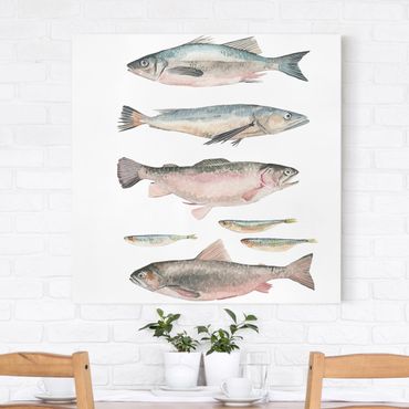 Impression sur toile - Seven Fish In Watercolour I