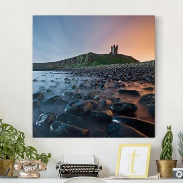 Impression sur toile - Sunrise With Fog At Dunstanburgh Castle