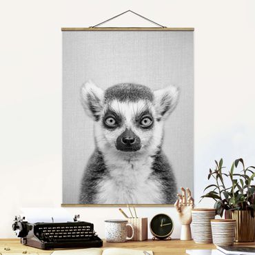 Tableau en tissu avec porte-affiche - Lemur Ludwig Black And White - Format portrait 3:4