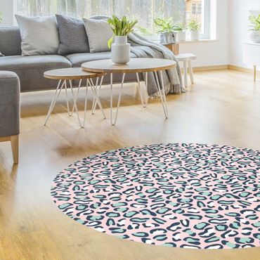 Tapis en vinyle rond|Leopard Pattern In Pastel Pink And Blue
