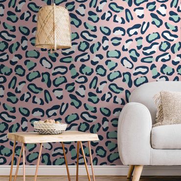 Metallic wallpaper - Leopard Pattern In Pastel Pink And Blue
