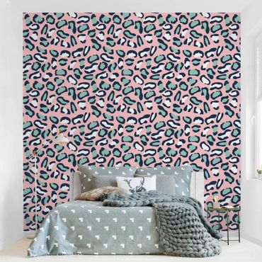 Papier peint - Leopard Pattern In Pastel Pink And Blue