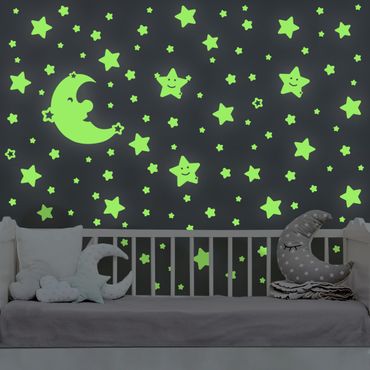 Sticker mural phosphorescent - Light-wall tattoo Kit moon And stars