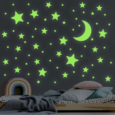 Sticker mural phosphorescent - Light-wall tattoo Kit moon And stars Set