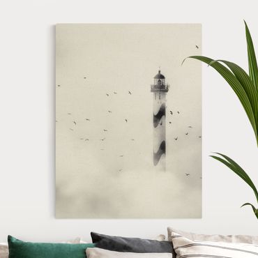Tableau sur toile naturel - Lighthouse In The Fog - Format portrait 3:4