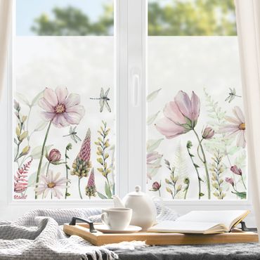 Décoration pour fenêtre - Libellules dans des fleurs magnifiques