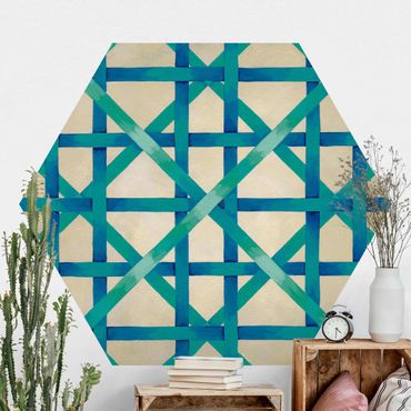 Papier peint hexagonal autocollant avec dessins - Light And Ribbon Blue