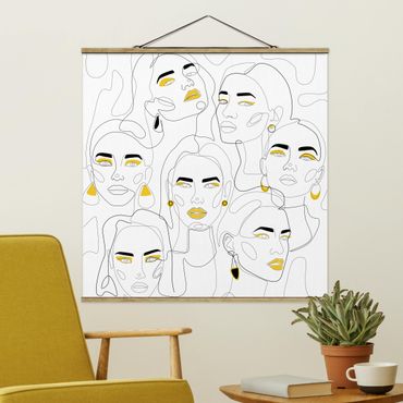 Tableau en tissu avec porte-affiche - Line Art - Beauty Portraits In Lemon - Carré 1:1