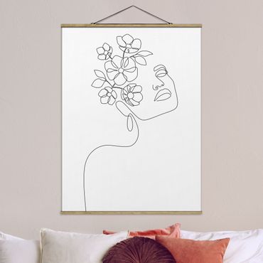 Tableau en tissu avec porte-affiche - Line Art - Dreamy Girl Blossom - Format portrait 3:4