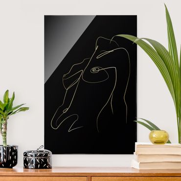 Tableau en verre - Line Art - Woman Upper Body Black - Format portrait