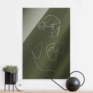 Tableau en verre - Line Art - Woman Back Green - Format portrait