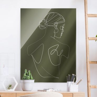 Tableau en verre - Line Art - Woman Back Green - Format portrait
