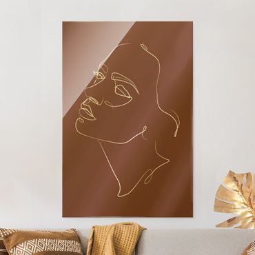 Tableau en verre - Line Art - Woman Dreaming Face Red - Format portrait