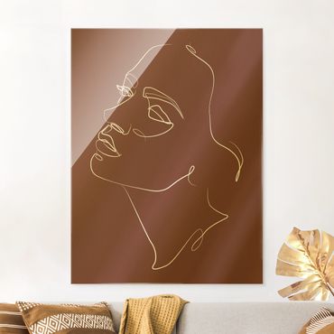 Tableau en verre - Line Art - Woman Dreaming Face Red - Format portrait