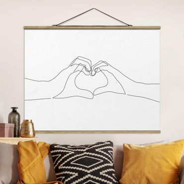 Tableau en tissu avec porte-affiche - Line Art - Heart-shaped Hands  - Format paysage 4:3