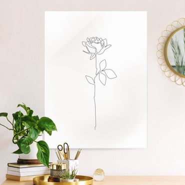 Tableau en verre - Line Art Flowers - Rose