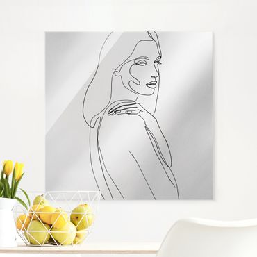 Tableau en verre - Line Art Woman Shoulder Black And White - Carré