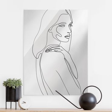 Tableau en verre - Line Art Woman Shoulder Black And White - Format portrait