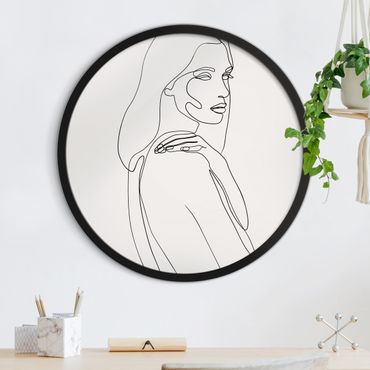 Tableau rond encadré - Line Art Woman Shoulder Black And White