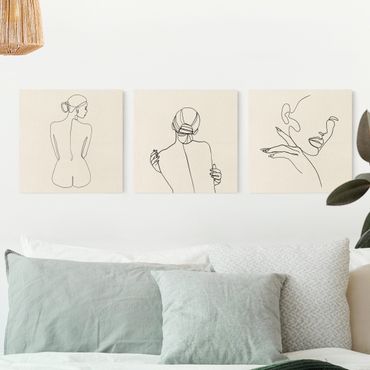Impression sur toile - Line Art Women Nude Drawing Black And White Set