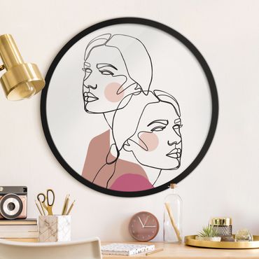 Tableau rond encadré - Line Art Women Portrait Cheeks Pink