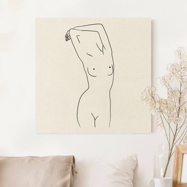 Tableau sur toile naturel - Line Art Nude Art Of A Woman Black And White - Carré 1:1