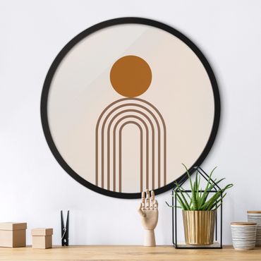 Tableau rond encadré - Line Art Circle And Lines Copper