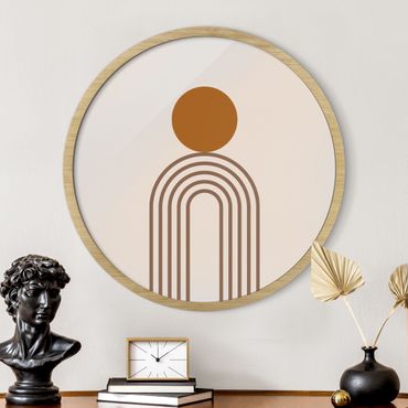 Tableau rond encadré - Line Art Circle And Lines Copper
