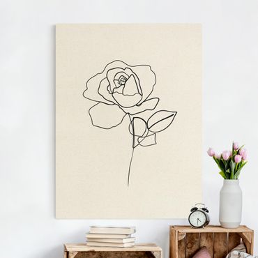 Tableau sur toile naturel - Line Art Rose Black White - Format portrait 3:4