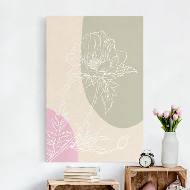 Tableau sur toile naturel - Line Art Flower With Coloured Areas II - Format portrait 2:3