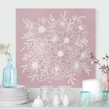 Impression sur toile - Lineart Flowers In Dusky Pink