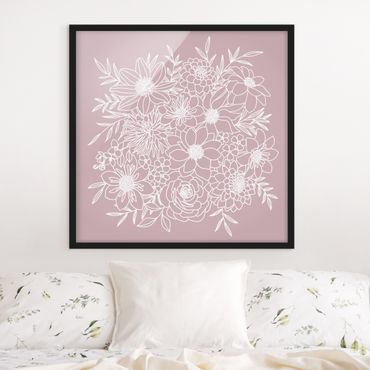 Poster encadré - Lineart Flowers In Dusky Pink