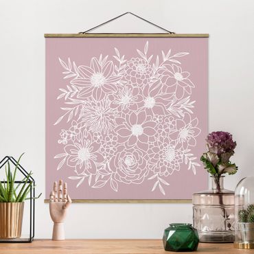 Tableau en tissu avec porte-affiche - Lineart Flowers In Dusky Pink