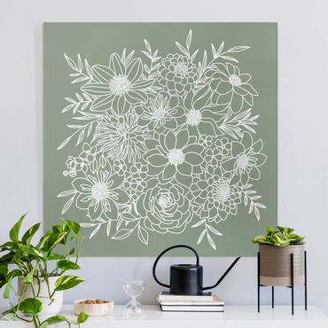 Impression sur toile - Lineart Flowers In Green