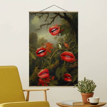 Tableau en tissu avec porte-affiche - Lips Jungle