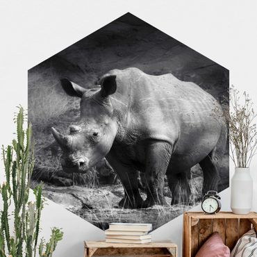 Papier peint hexagonal autocollant avec dessins - Lonesome Rhinoceros