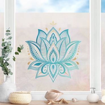 Décoration pour fenêtre - Illustration Lotus Mandala or bleu