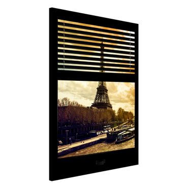 Tableau magnétique - Window View Blinds - Paris Eiffel Tower sunset