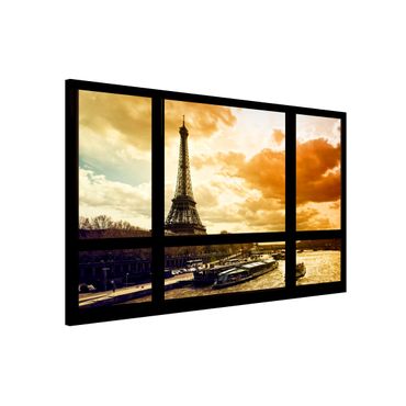 Tableau magnétique - Window view - Paris Eiffel Tower sunset