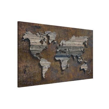 Tableau magnétique - Wooden Grid World Map