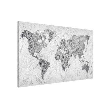 Tableau magnétique - Paper World Map White Grey