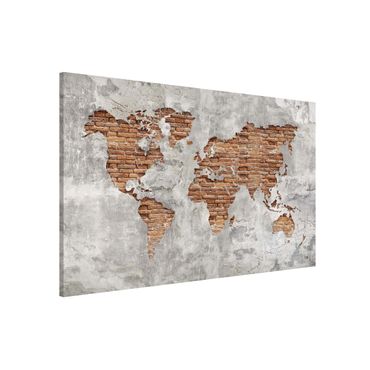 Tableau magnétique - Shabby Concrete Brick World Map