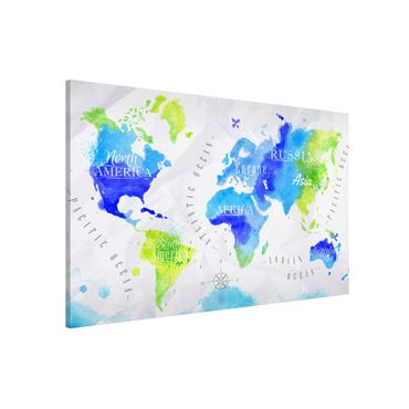 Tableau magnétique - World Map Watercolour Blue Green