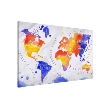 Tableau magnétique - World Map Watercolour Purple Red Yellow