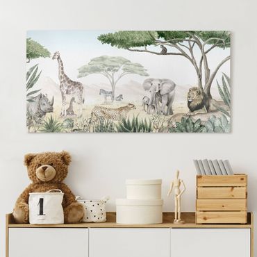 Impression sur toile - Monde animal majestueux dans la savane - Format paysage 2:1