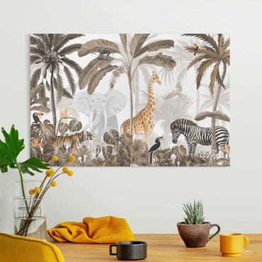 Impression sur toile - Monde animalier majestueux dans la jungle en sépia - Format paysage 3:2