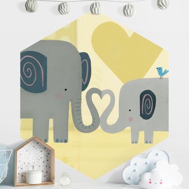 Papier peint hexagonal autocollant avec dessins - Mum And I - Elephants
