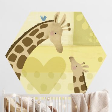 Papier peint hexagonal autocollant avec dessins - Mum And I - Giraffes