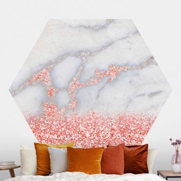 Papier peint panoramique hexagonal autocollant - Marble Look With Pink Confetti